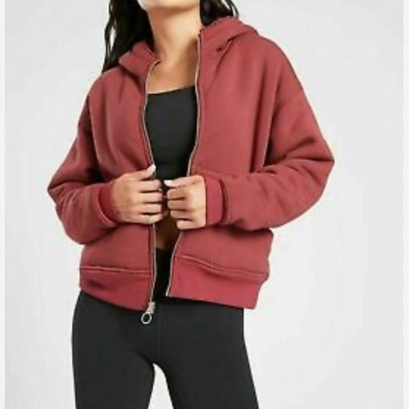 Athleta reversible sherpa fleece jacket xs in brick red - Picture 2 of 9